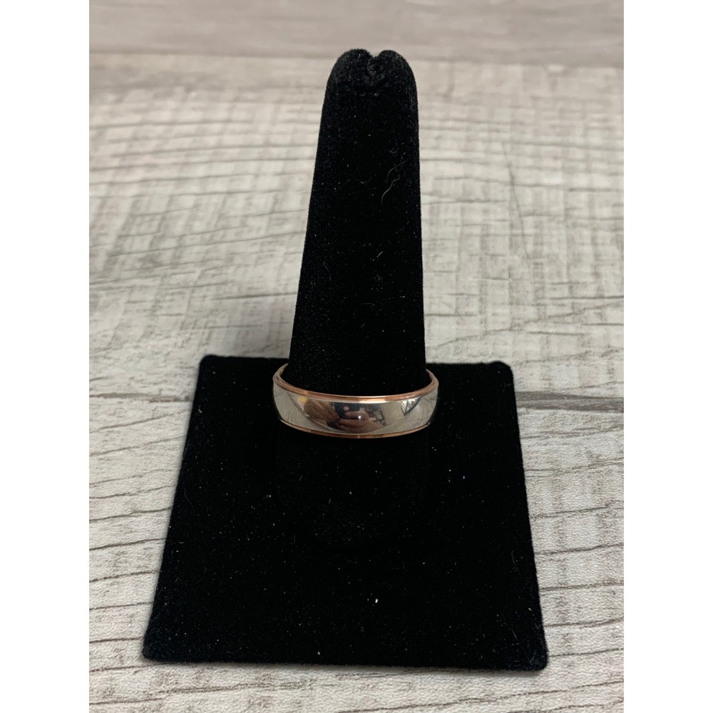 Two Tone Silver and Rose Gold Tone Band Ring Modern Minimalist Size 11.5
